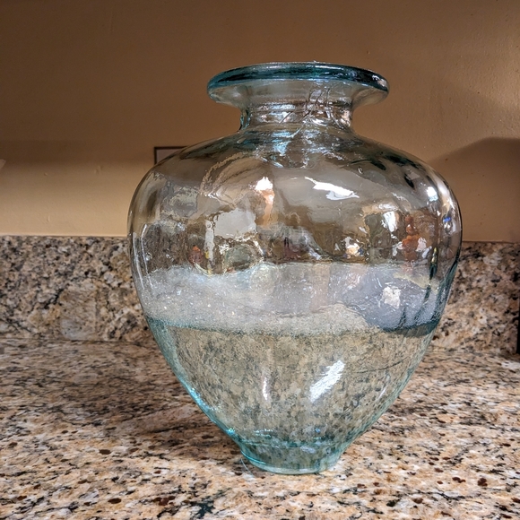 Recycled Glass Vase - Turquoise Green Blue Tint - Wide Opening - Made In… - Picture 3 of 13